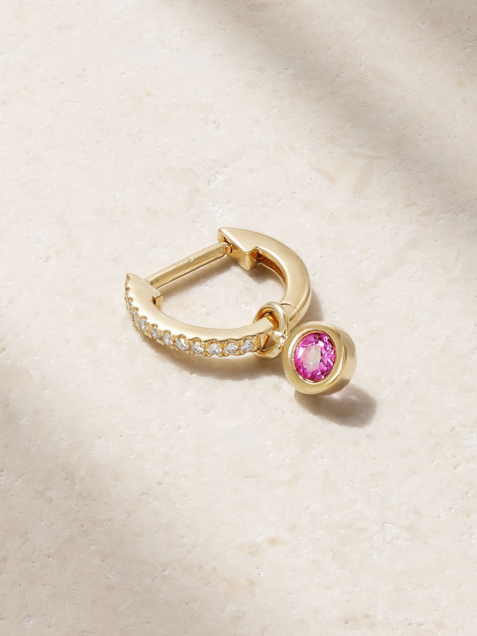 Orchid 10-karat gold, topaz and diamond single hoop earring Pink - 1