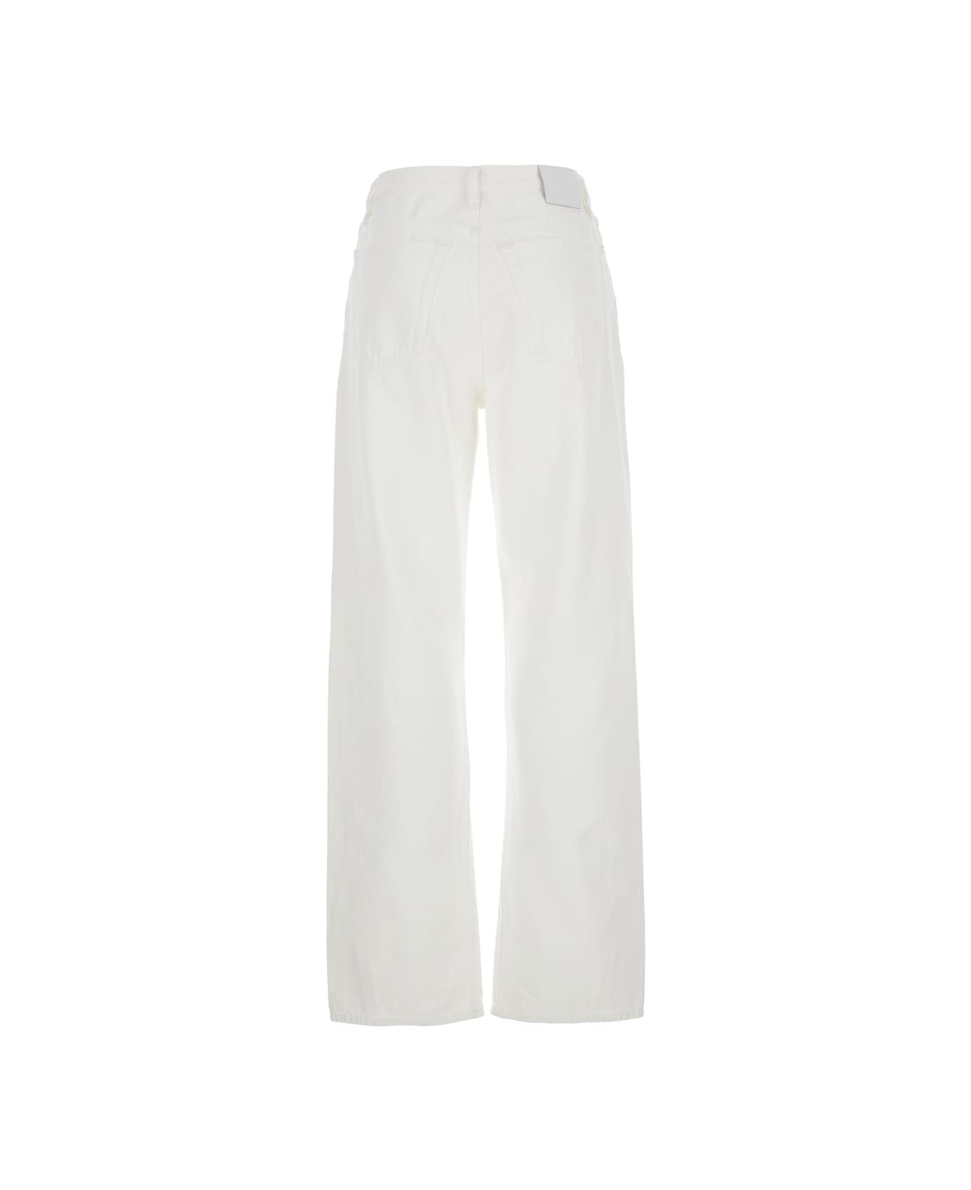White High Waisted Jeans With Twisted Seam And Logo Patch On The Rear In Denim Woman - 2