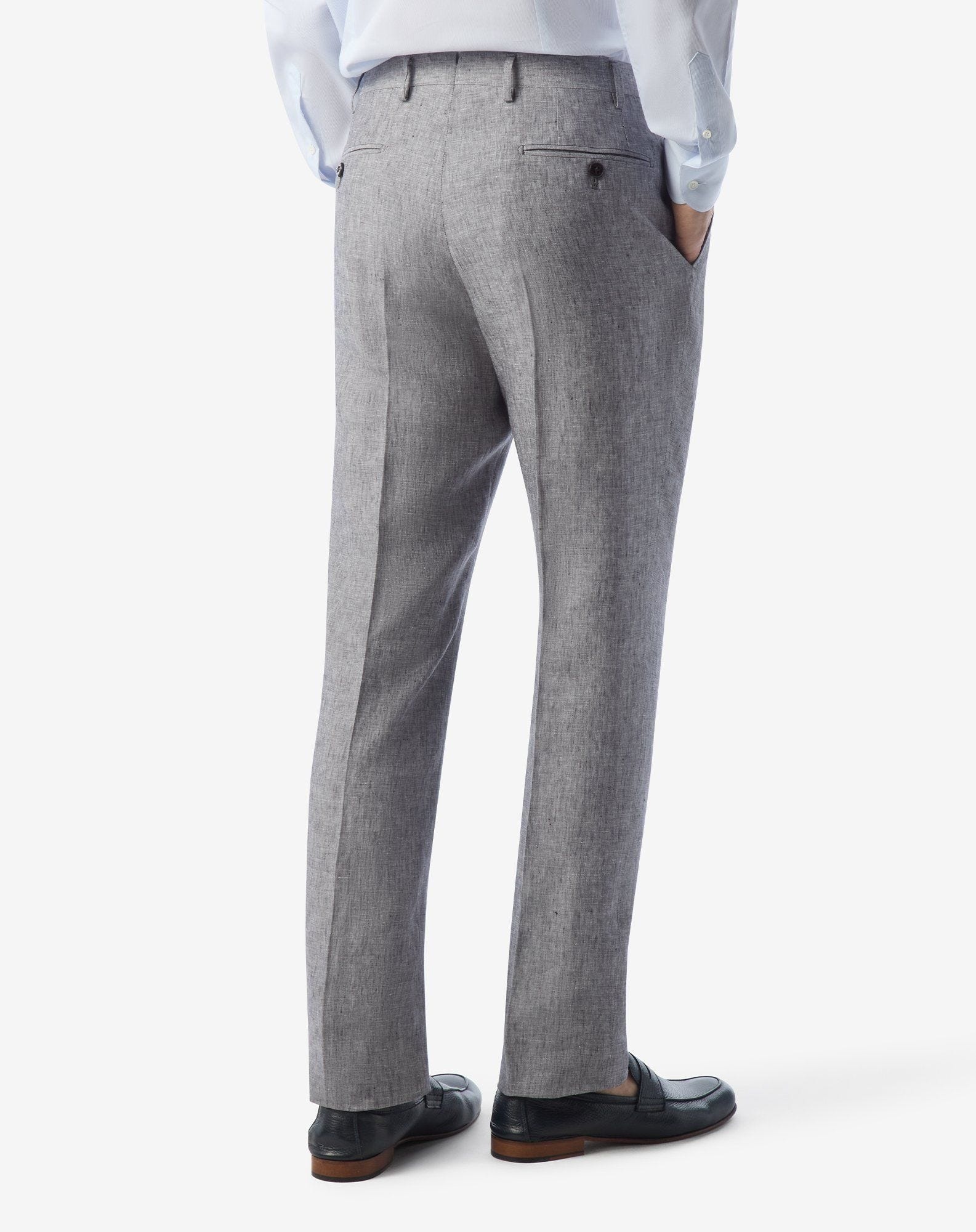 Single-dart grey trousers made from pure linen chambray - 4