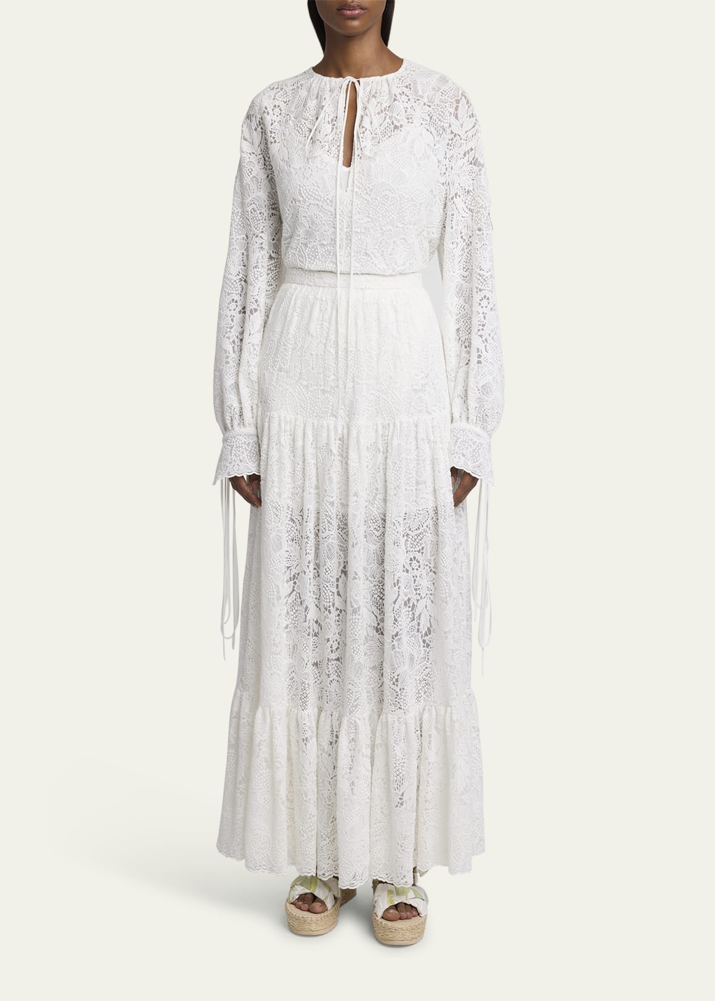 Floral Lace Drawstring Blouse - 2