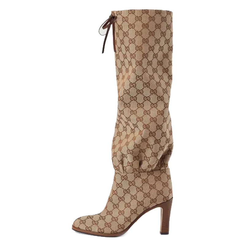 (WMNS) Gucci Lisa GG Canvas Mid-Heel Boots 'Beige Ebony' 551149-KY9V0-9770 1