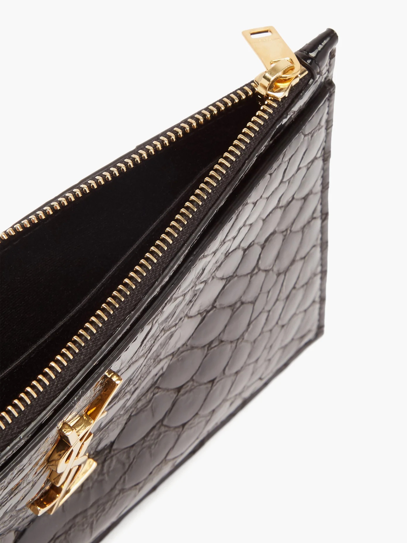 Python-embossed monogram black leather pouch - 5