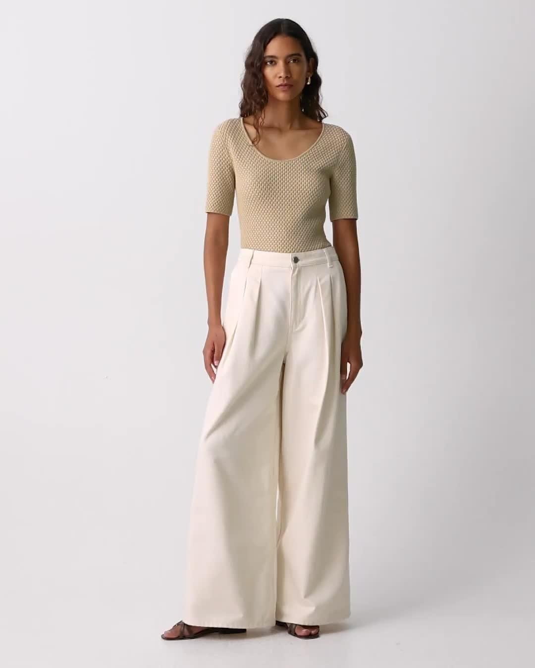 Scoop Neck Top in Textured Cotton-Blend - 7
