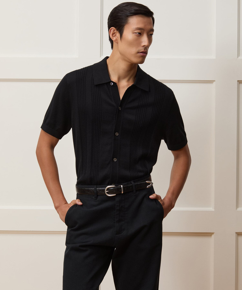 TODD SNYDER Silk-Cotton Ribbed Full-Placket Sweater Polo outlook
