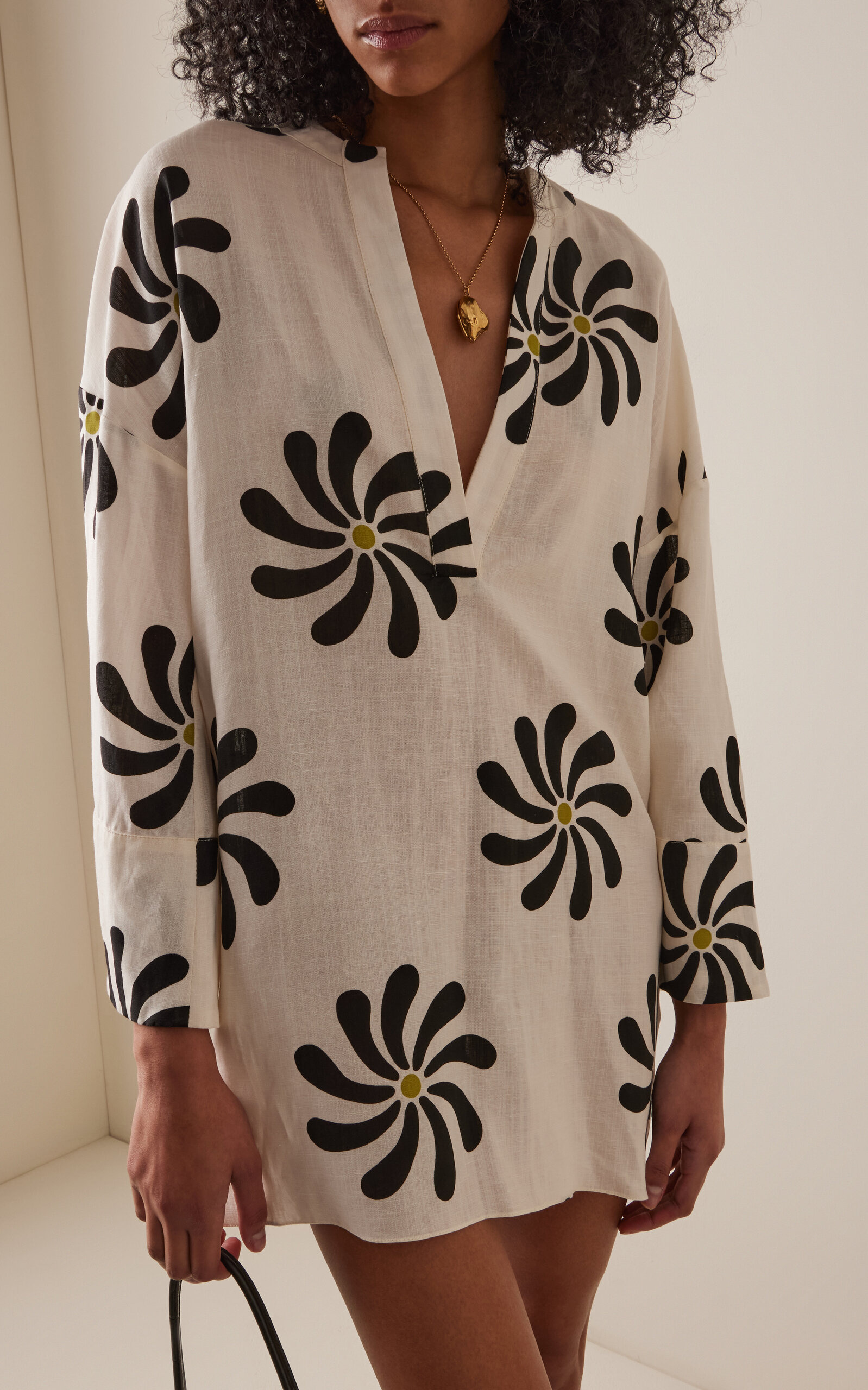 Siena Linen Tunic Mini Dress black/white - 3