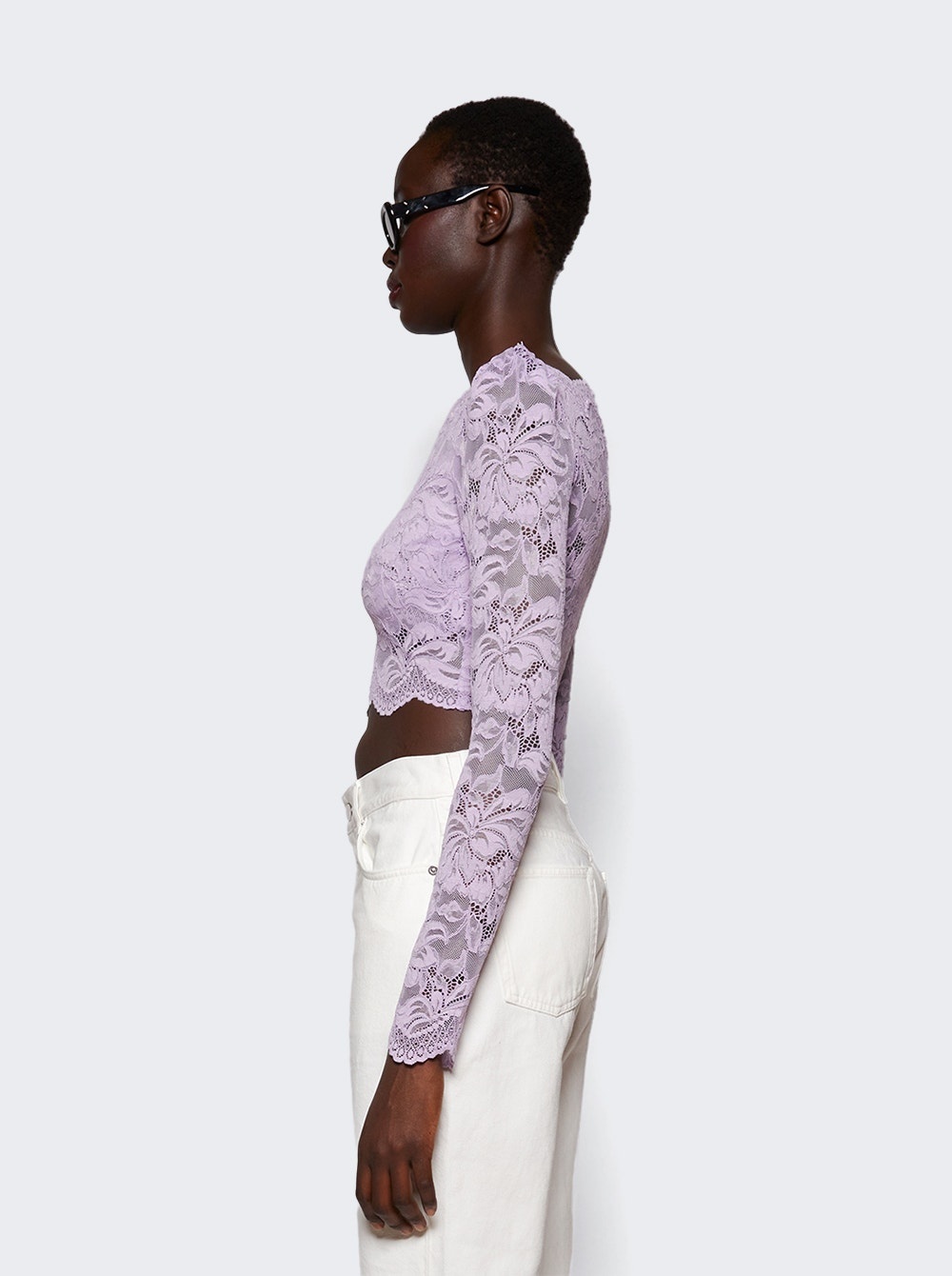 Lace Long Sleeve Crop Top French Lavender - 4