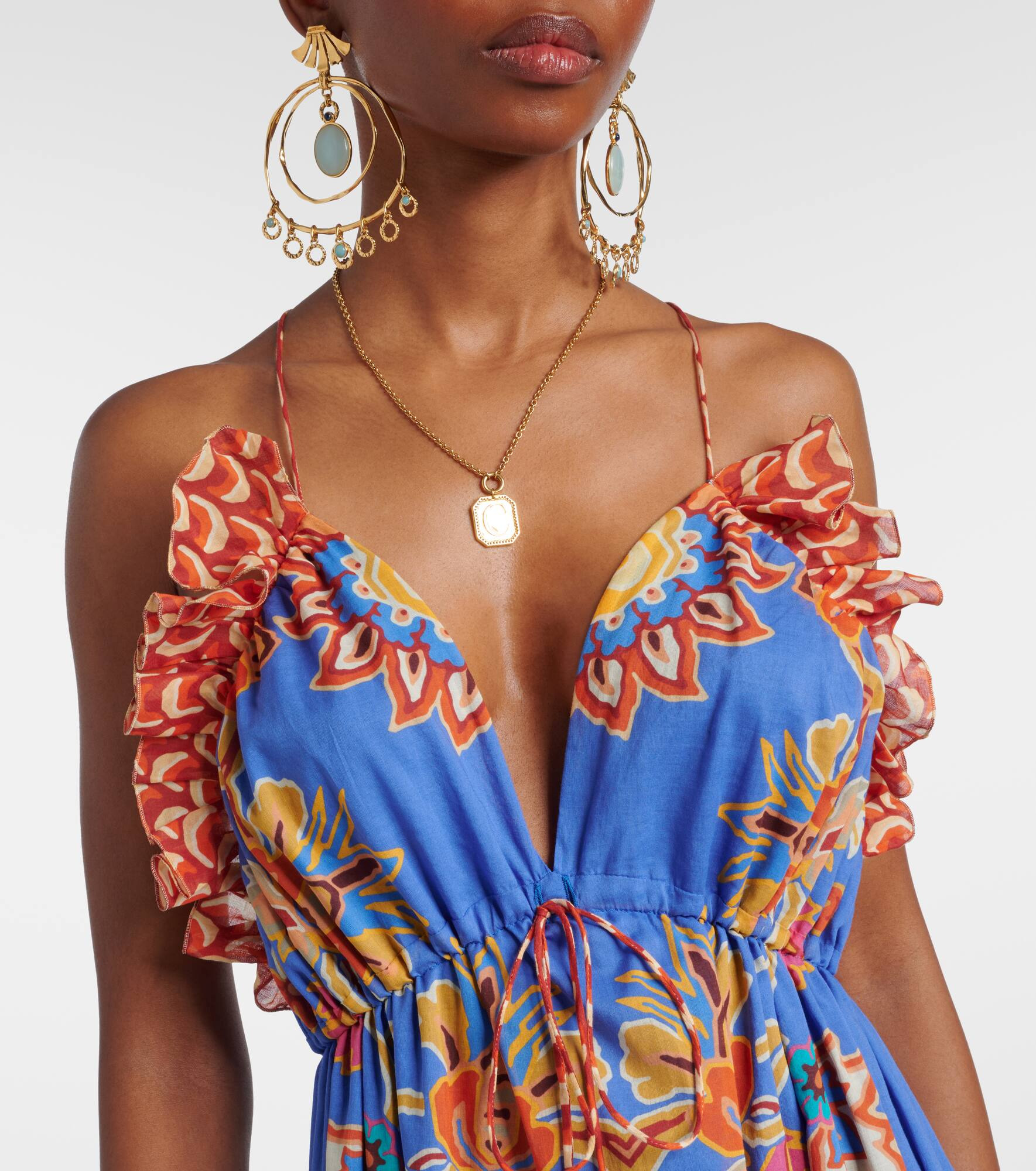 Printed open-back cotton voile maxi dress - 4