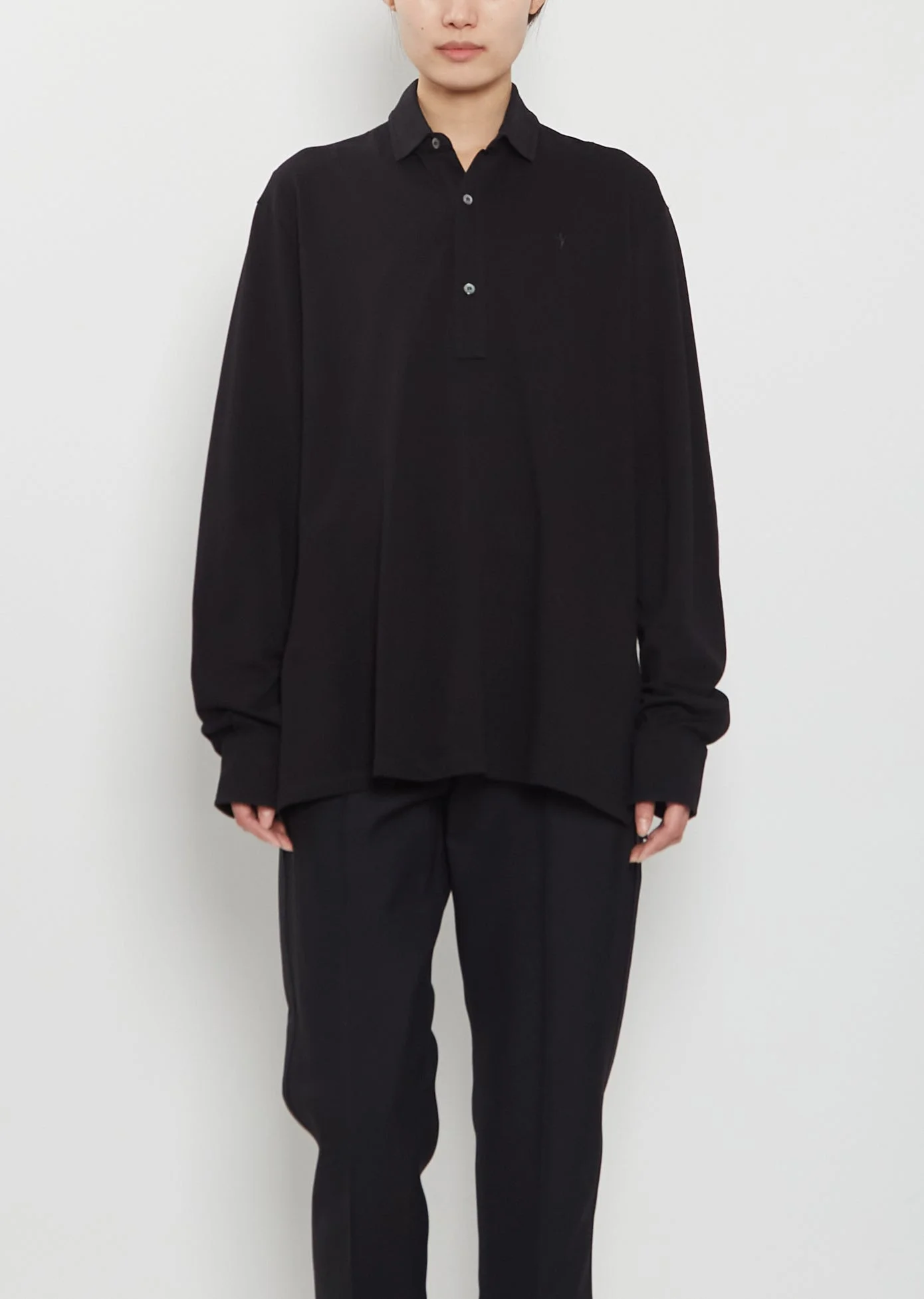 Origami Cotton Polo Shirt — Black - 1