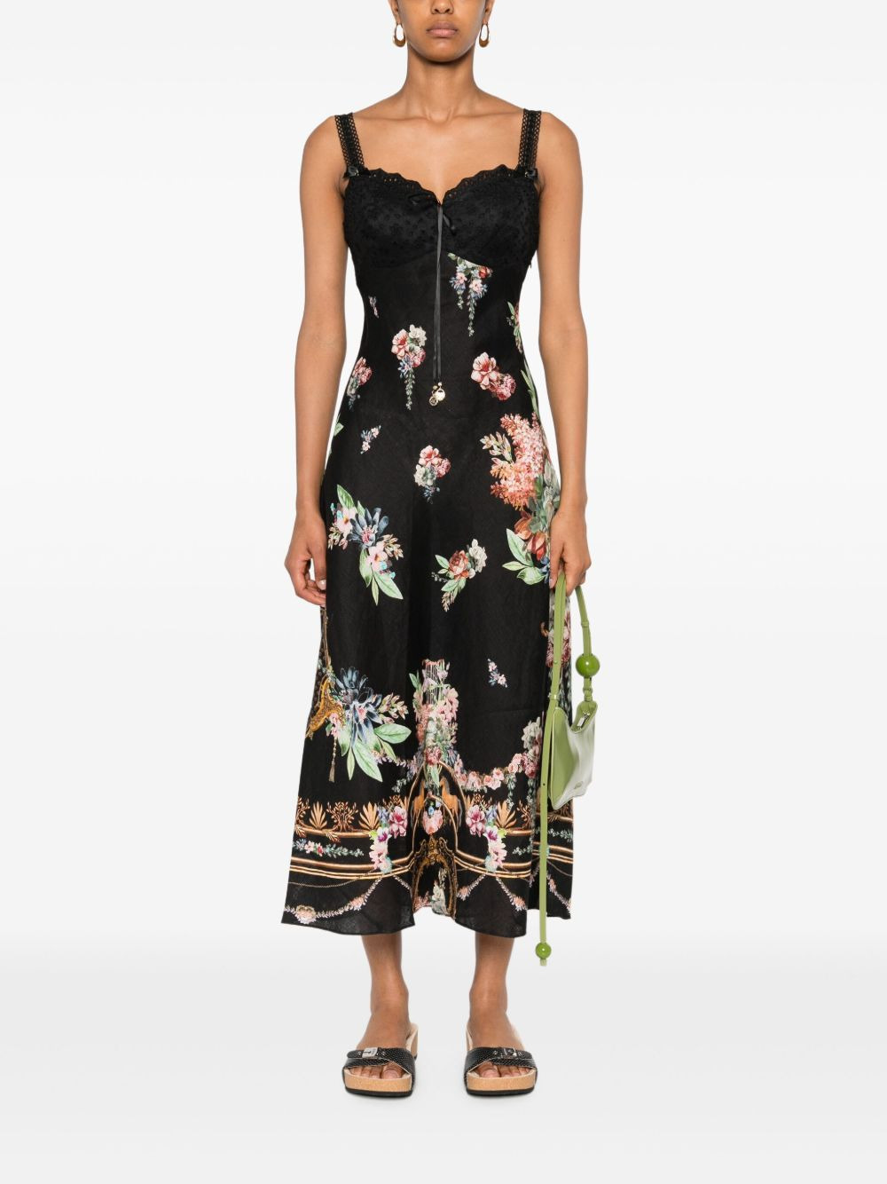 lace-trimmed floral-print midi dress - 2