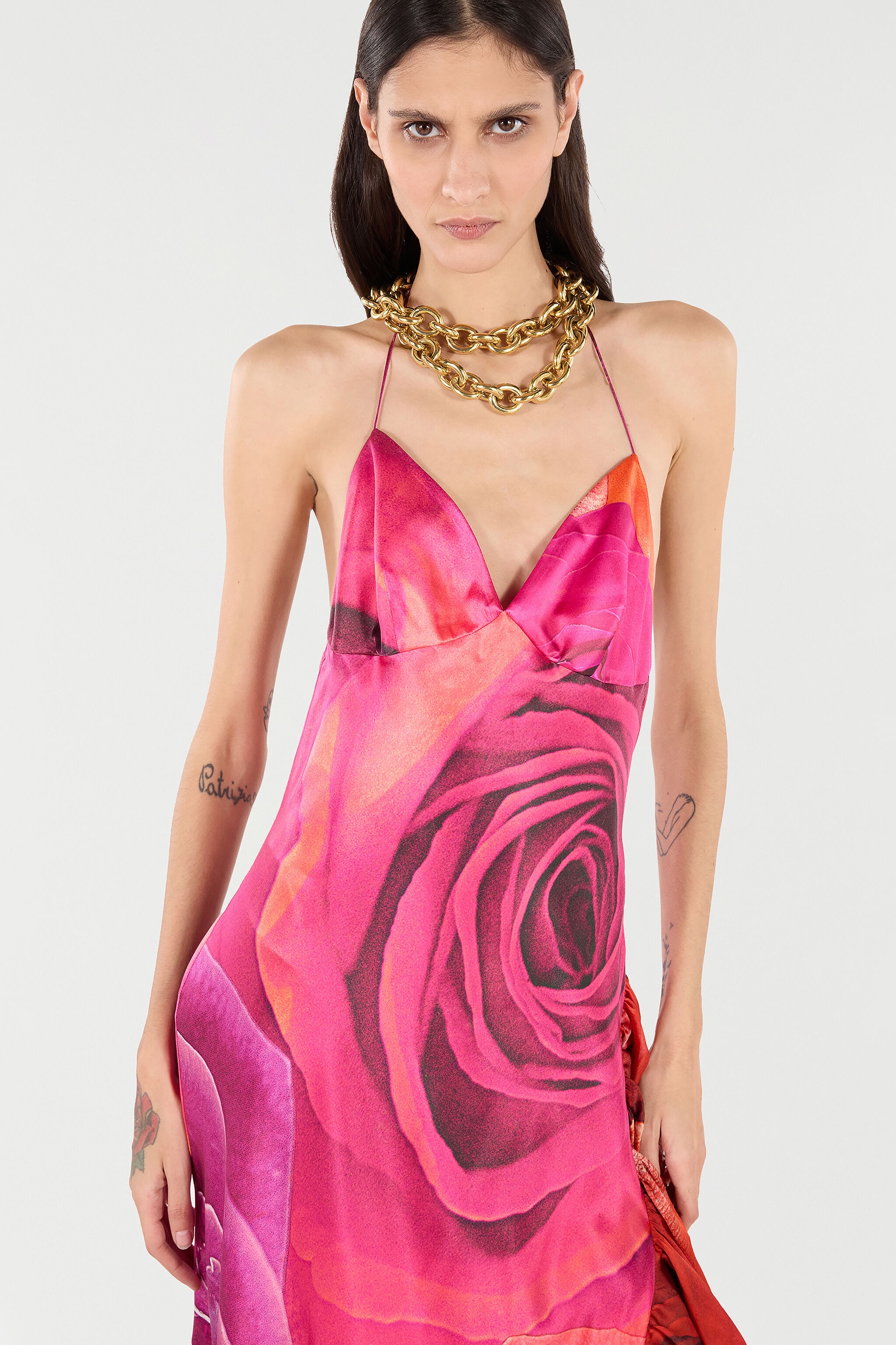 Dress With Rose Print And Flounces - 6