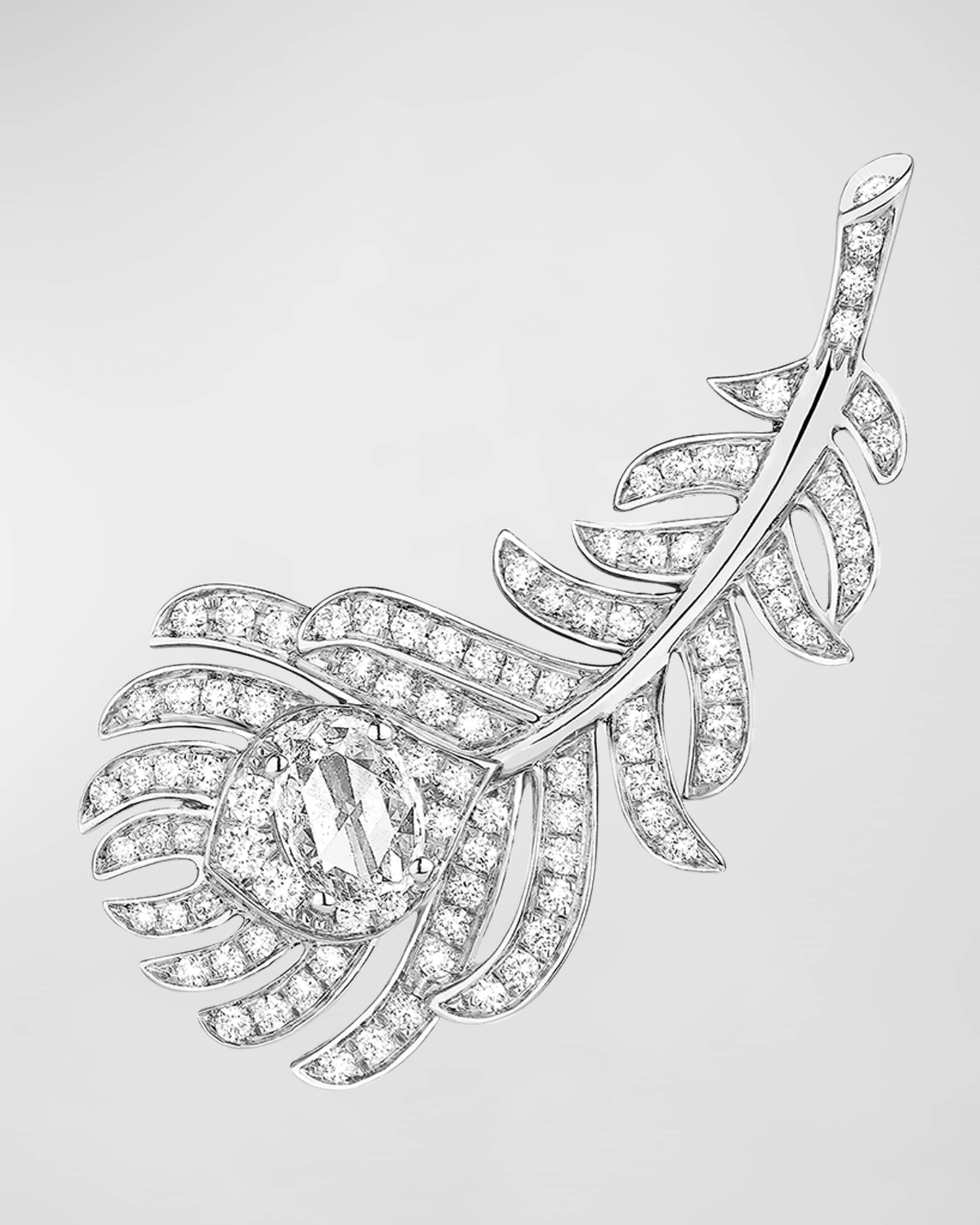 Plume de Paon White Gold Diamond Omega Clip Earrings - 3