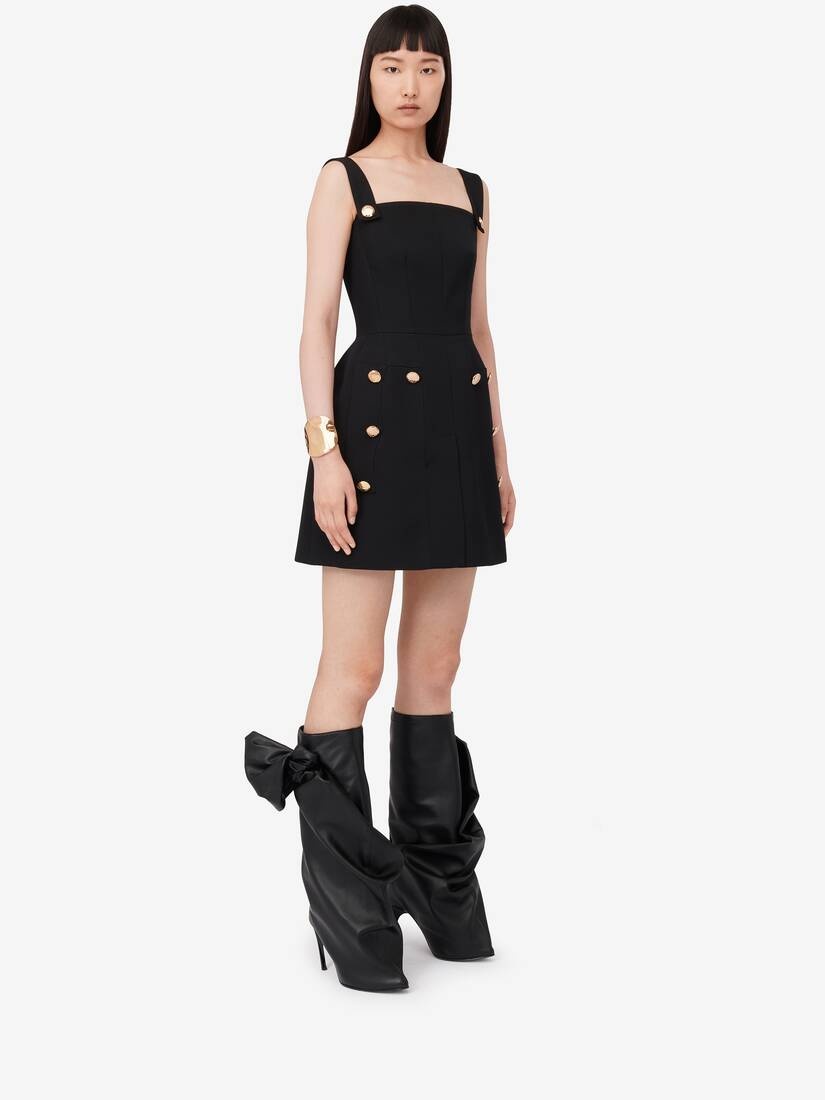 Women's Military Mini Dress in Black - 3