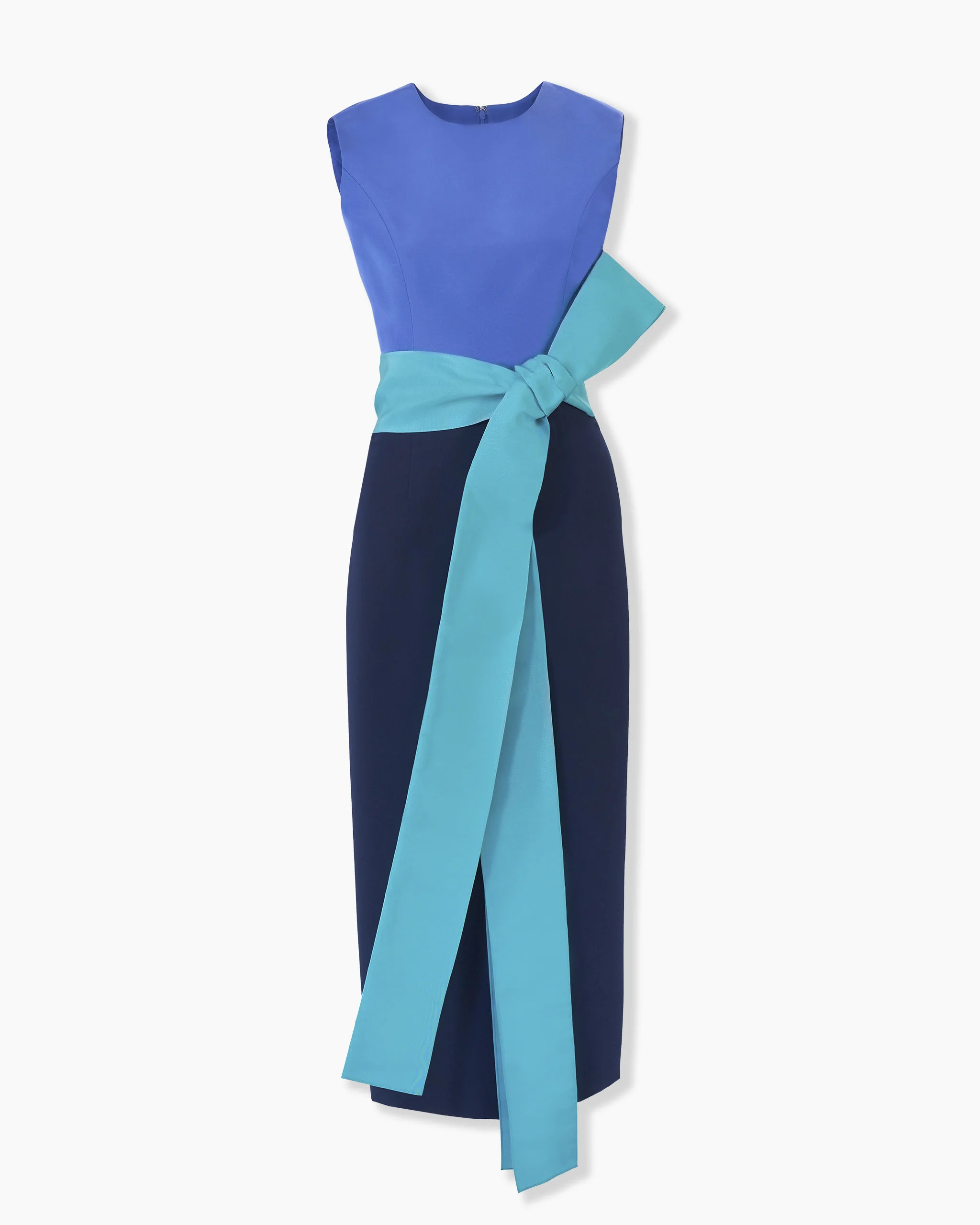 Color-Blocked Midi Dress with Sash - 1
