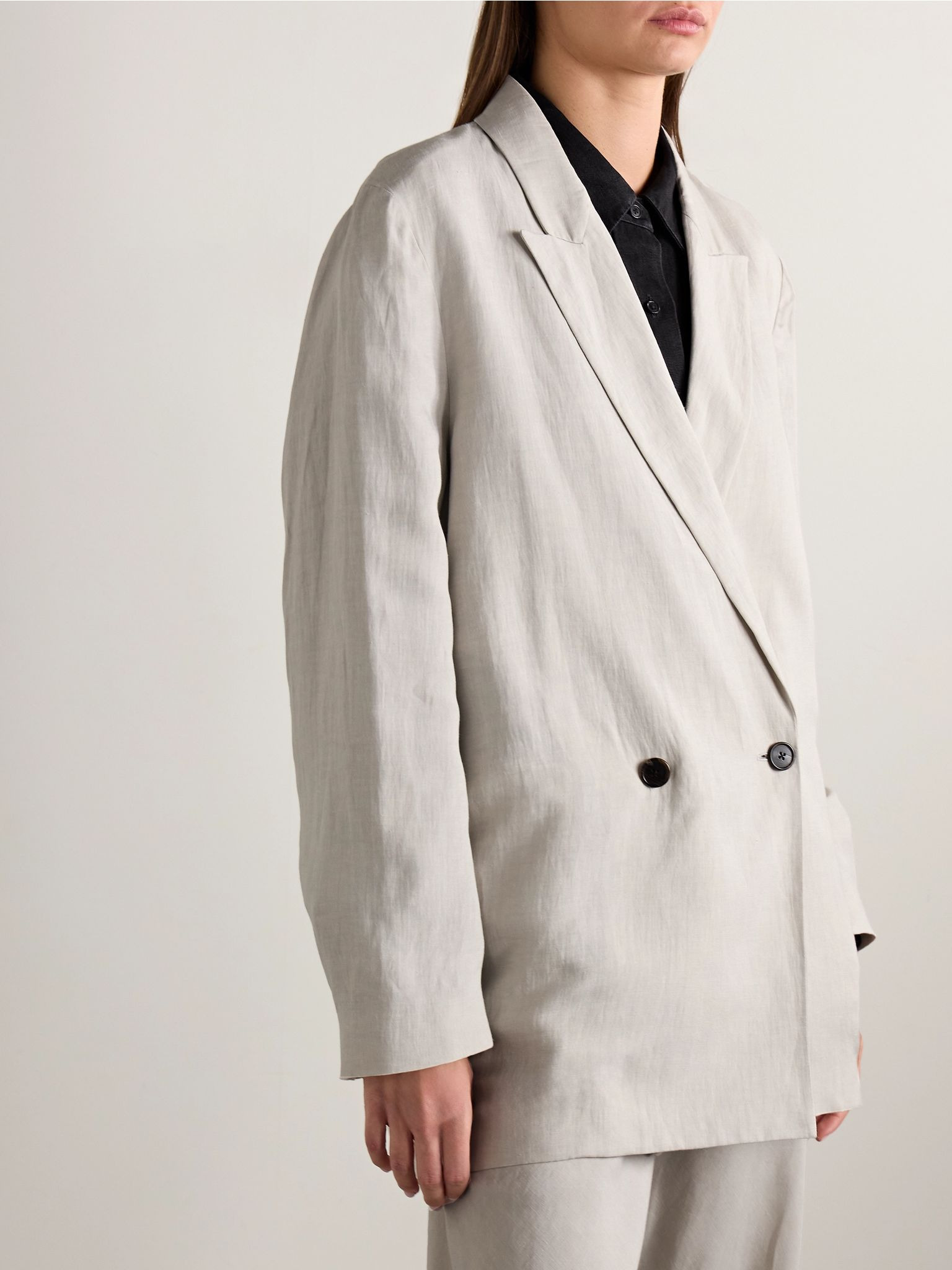 Nat double-breasted silk and linen-blend blazer Gray - 3