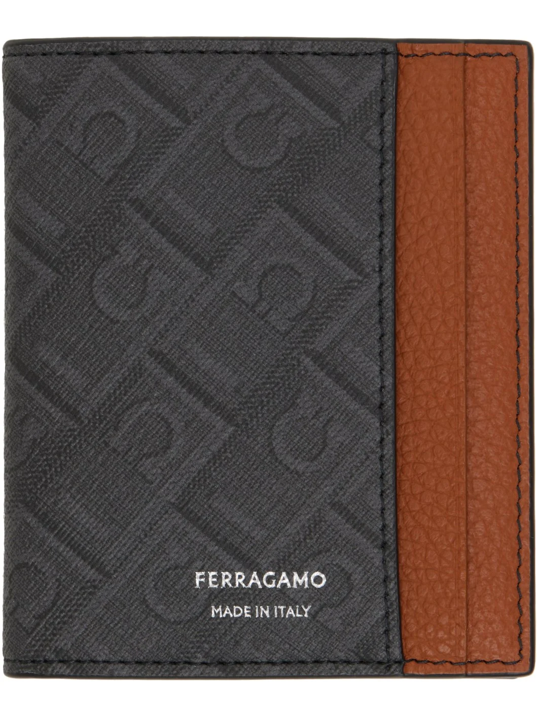 Gray & Brown Monogram Bifold Card Holder - 1