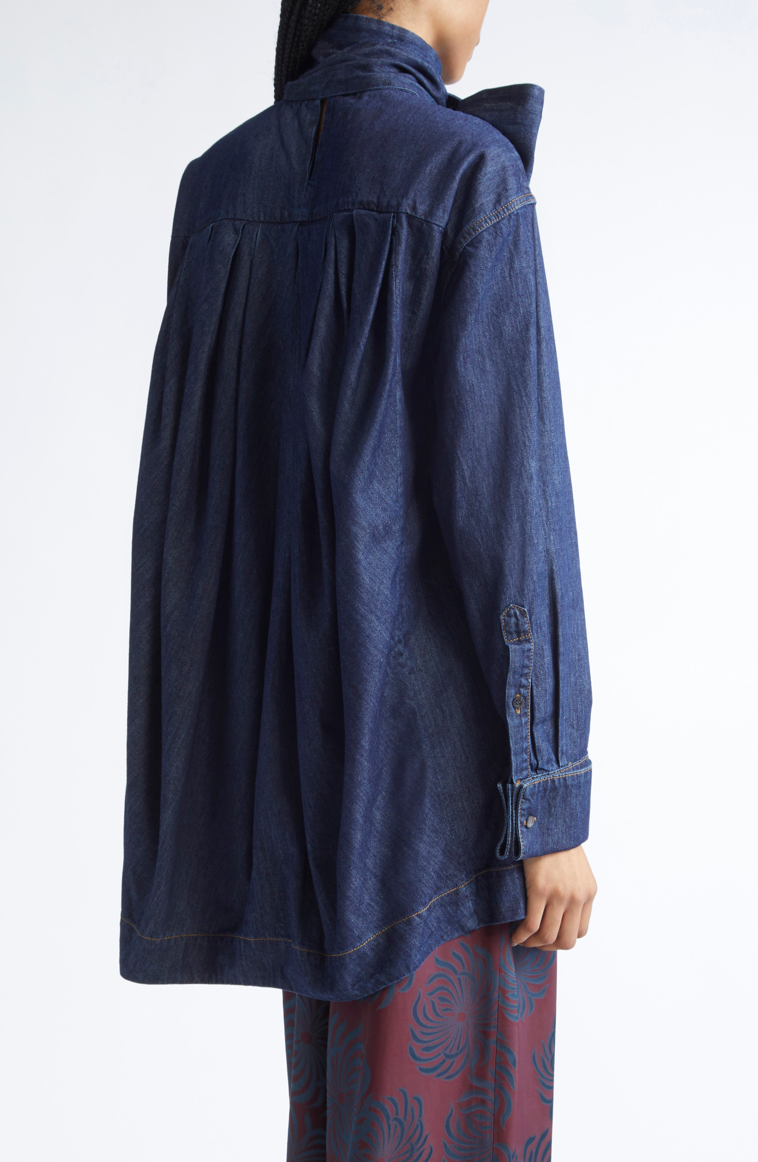 Dries Van Noten Chaddy Pussy Bow Denim Shirt in Indigo at Nordstrom - 3