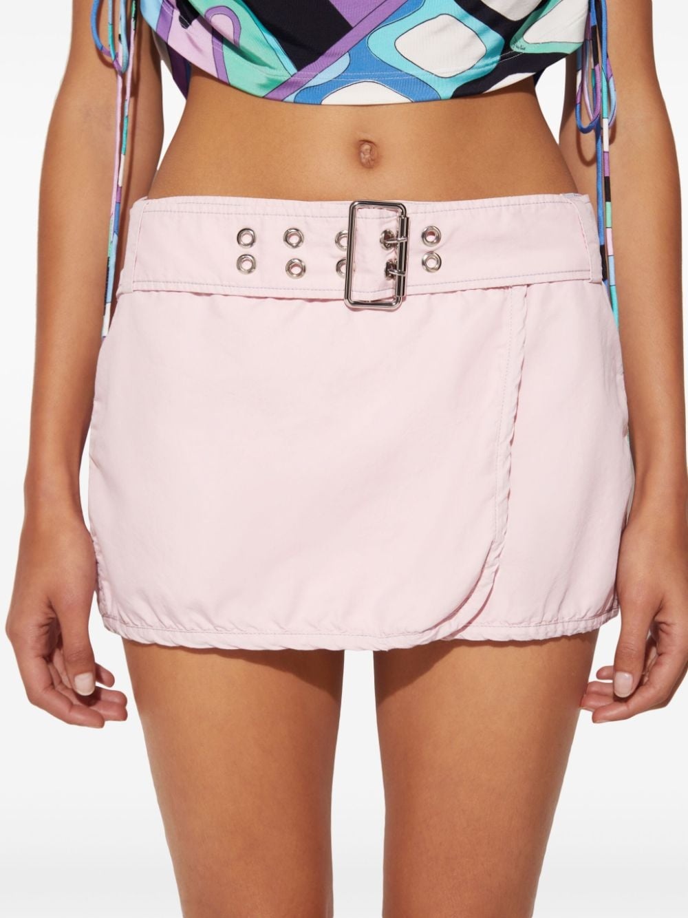 eyelet detail belted miniskirt - 5