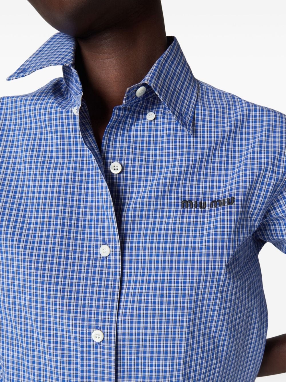 logo-embroidered checked shirt - 4