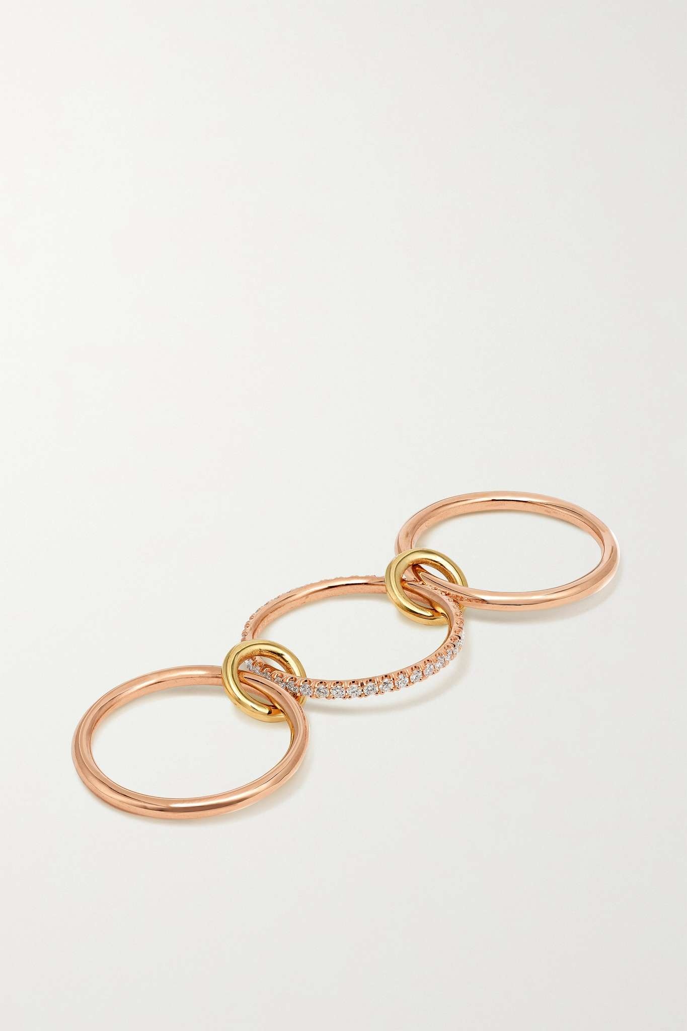Sonny set of three 18-karat yellow and rose gold and diamond rings - 5