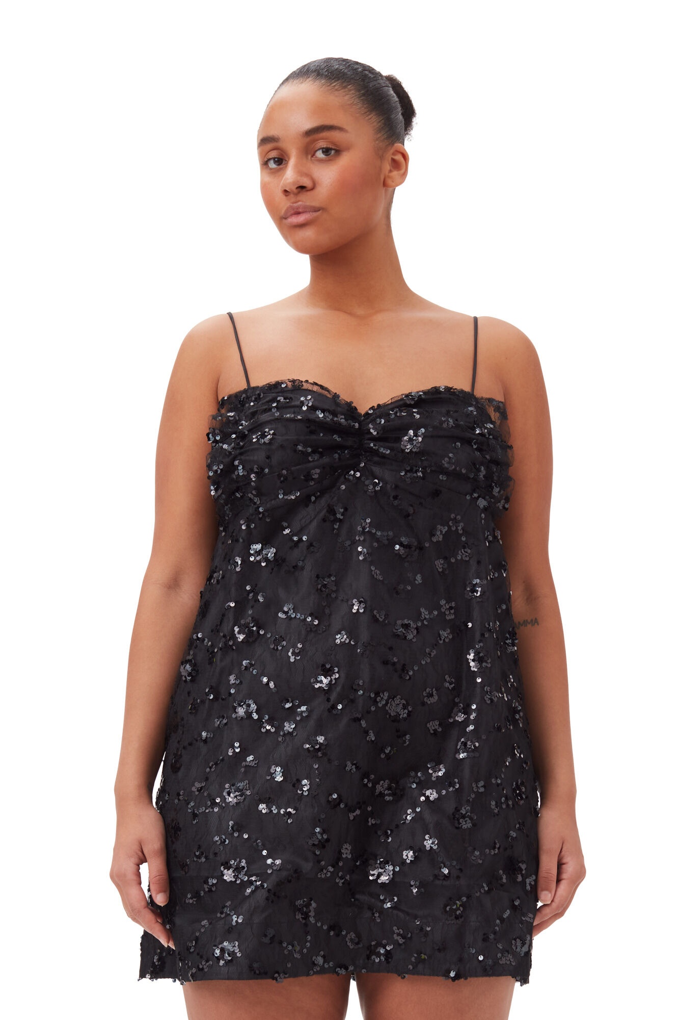 BLACK SEQUINS LACE MINI DRESS - 7