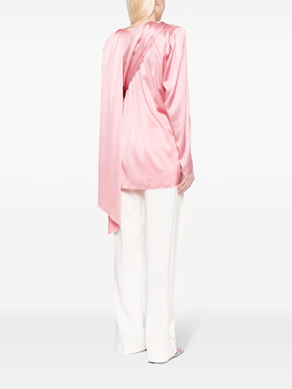 long-sleeve draped silk blouse - 4