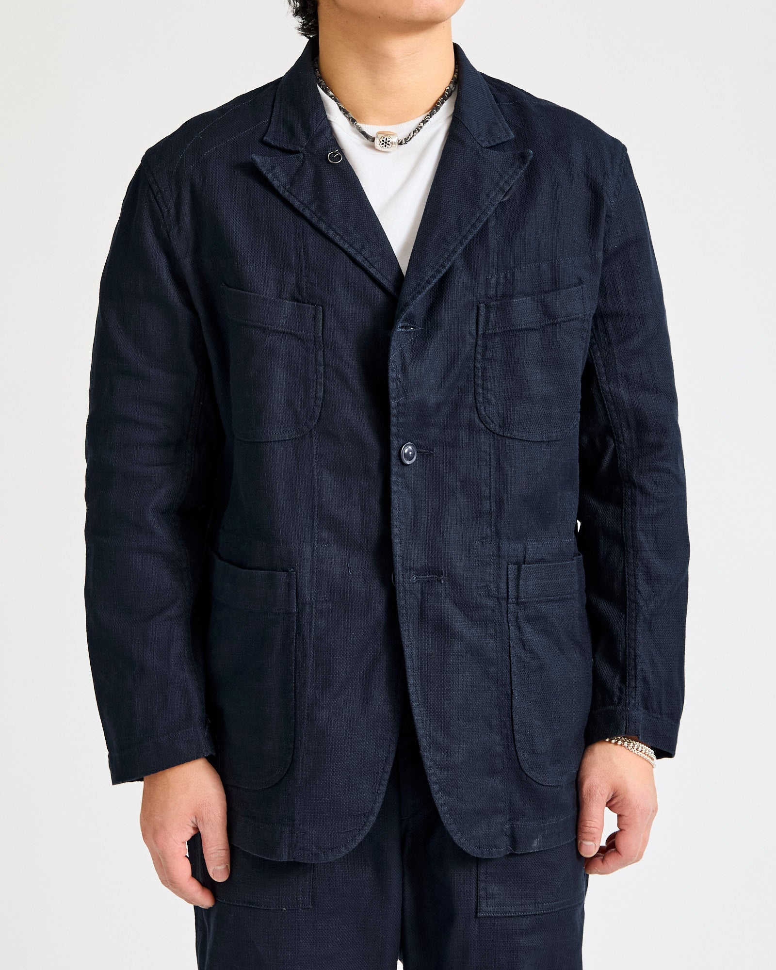 Bedford Jacket in Dark Navy Cotton Linen Java Cloth - 2