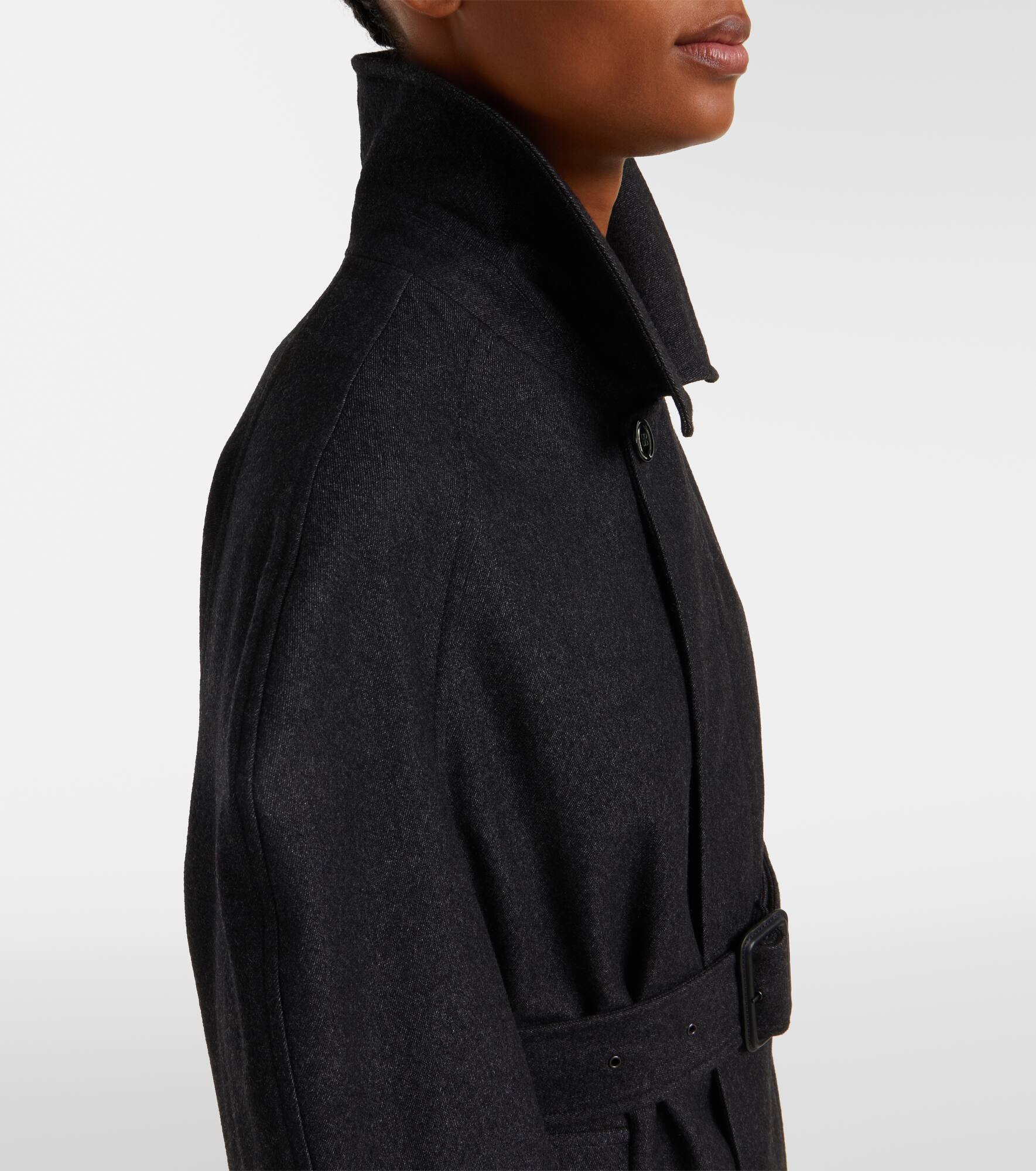 Belted wool and cotton twill coat - 4