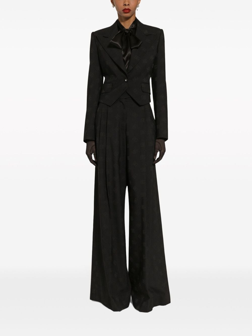 monogram-jacquard single-breasted blazer - 3