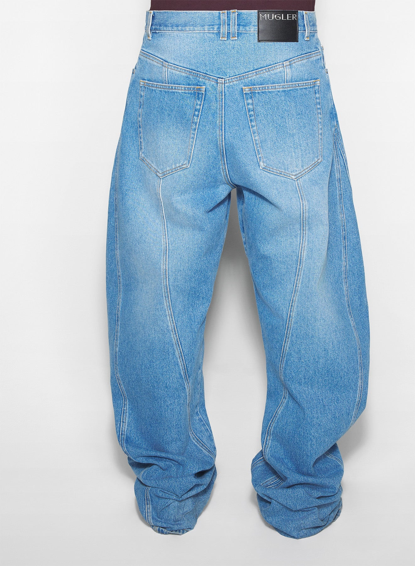 washed blue oversized spiral jeans - 4