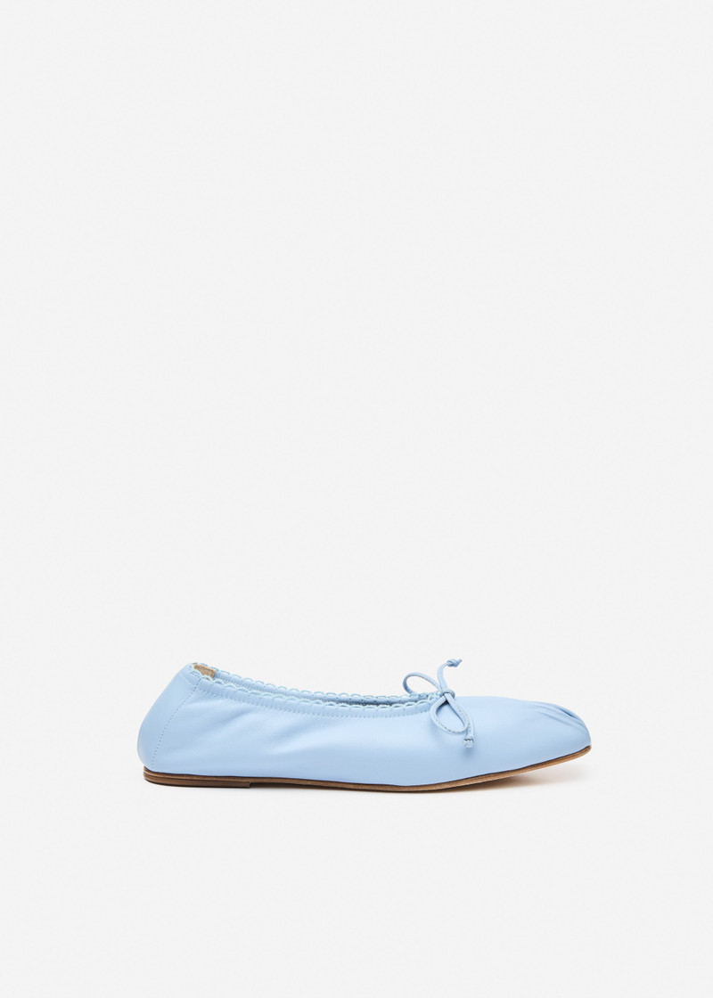 Gathered ballet flats in blue leather 1