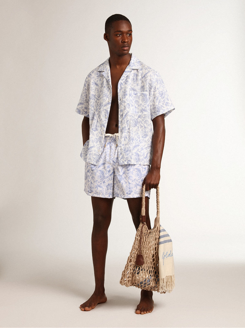Golden Goose Resort Collection linen shirt with Mediterranean blue print outlook