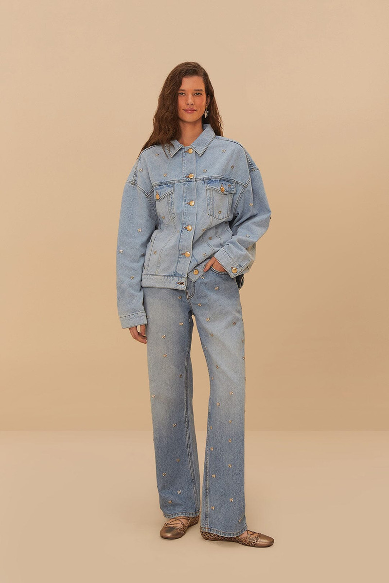 FARM RIO Bows Embroidery Denim Jacket outlook