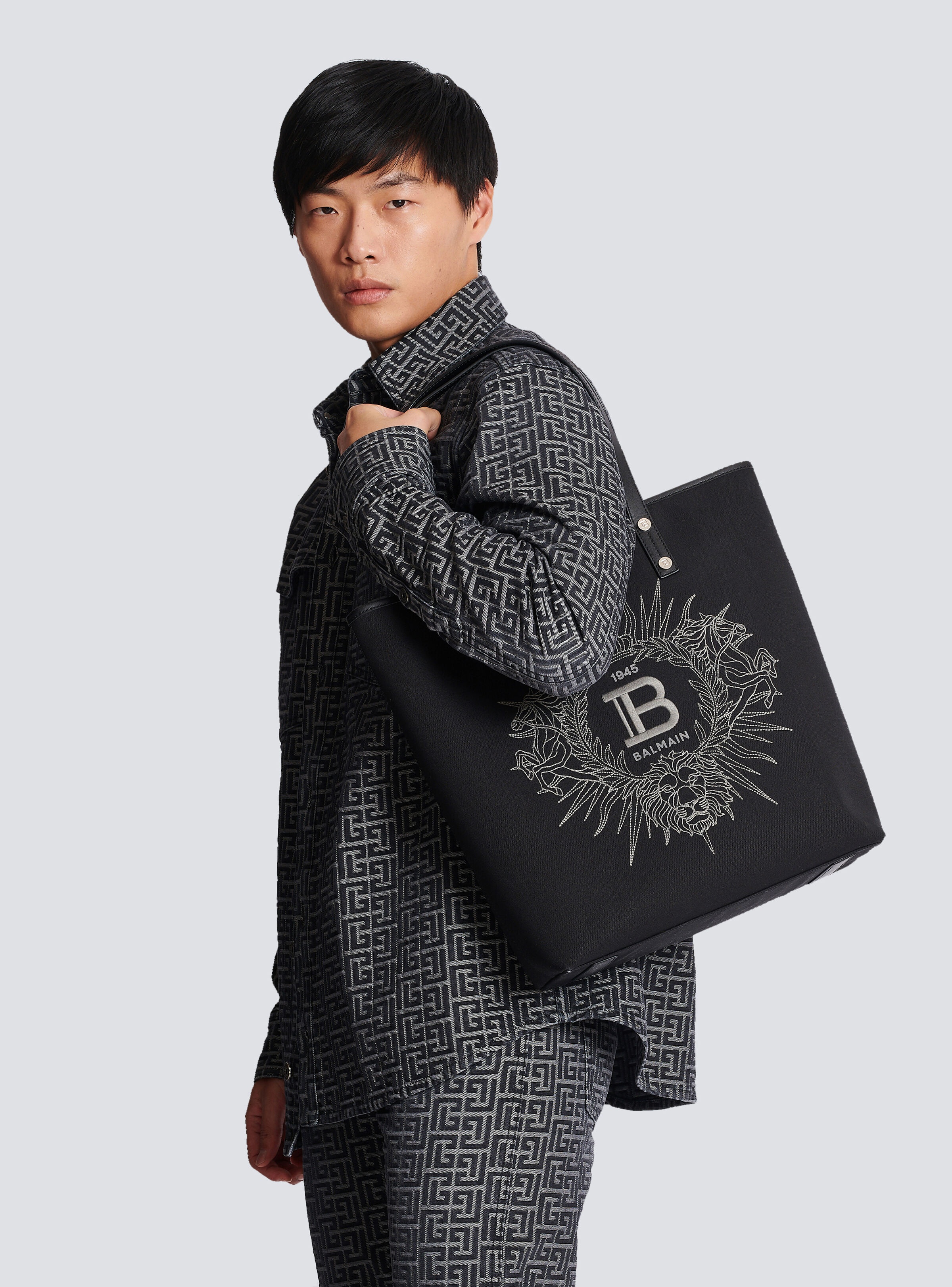 Balmain Varsity monogrammed canvas and leather tote bag - 8