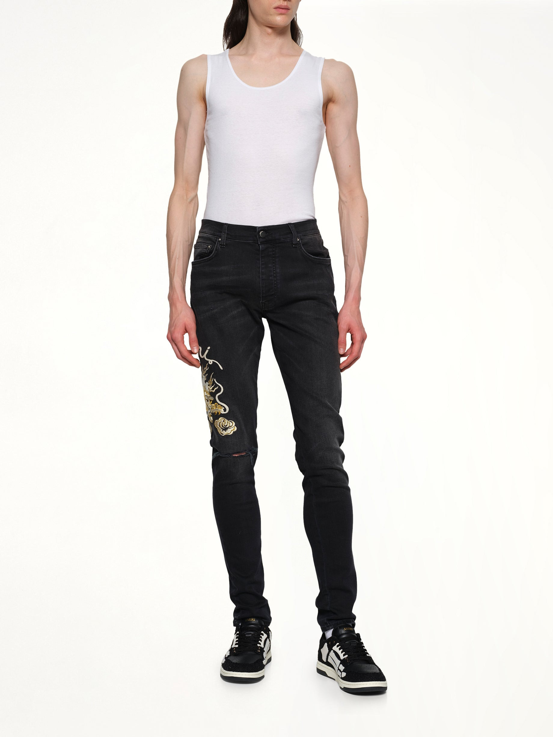 Amiri Dragon Repair Slim Jean in Dust Black - 4