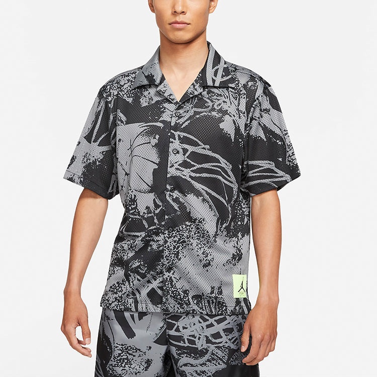 Air Jordan Flight Knitting Printing Wide Loose Basketball Short Sleeve Shirt Men's Black CZ4736-010 - 5