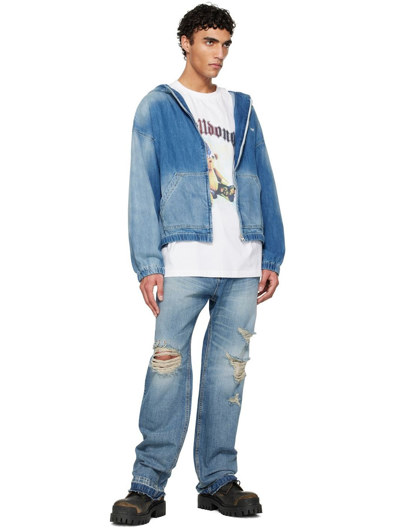 We11done Blue Zip-Up Thin Denim Hoodie outlook
