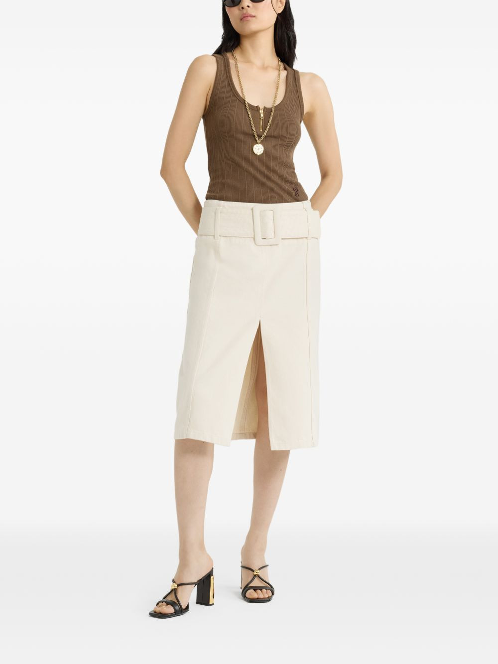 belted denim midi skirt - 2