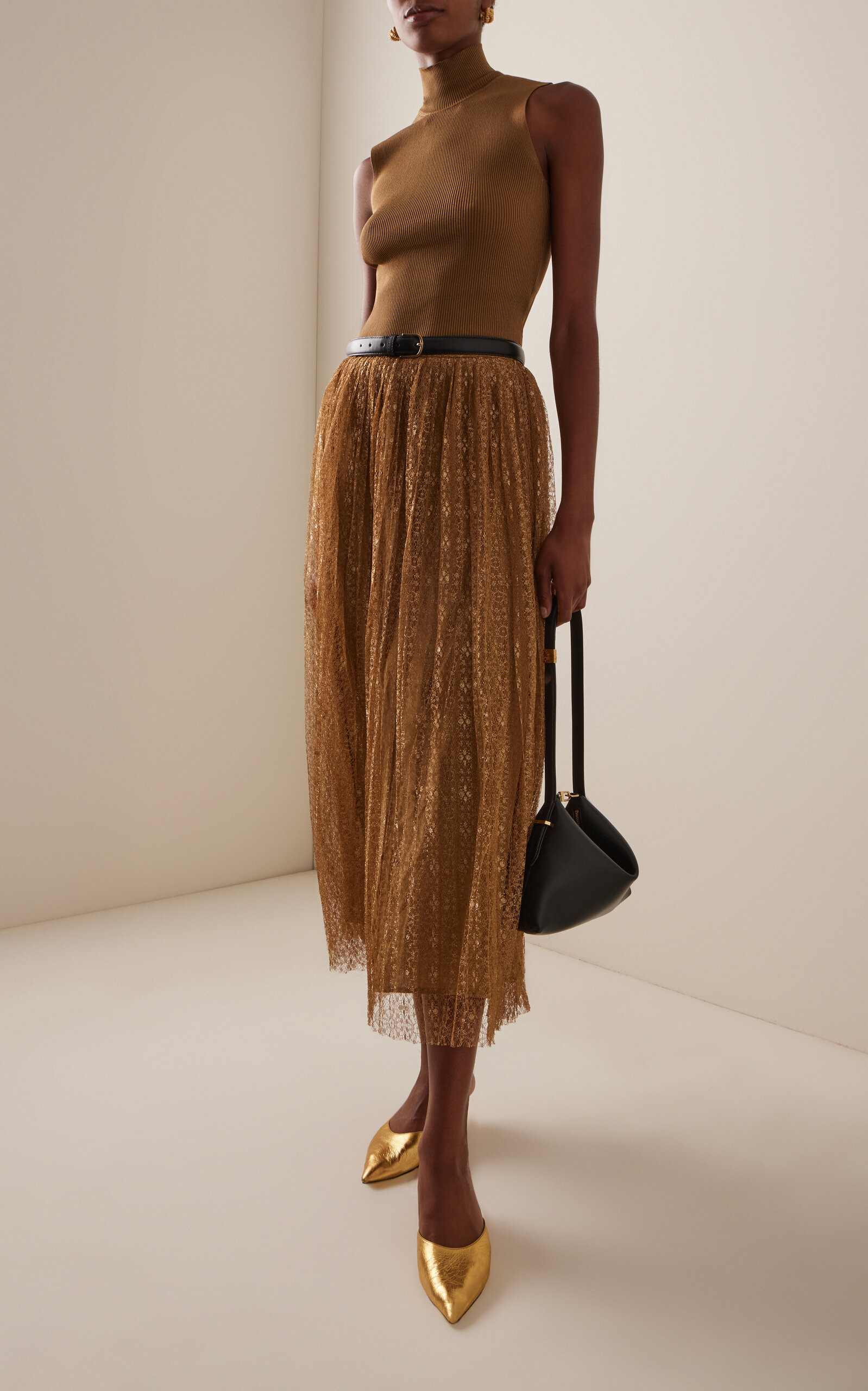 Maren Pleated Metallic Lace Skirt gold - 2