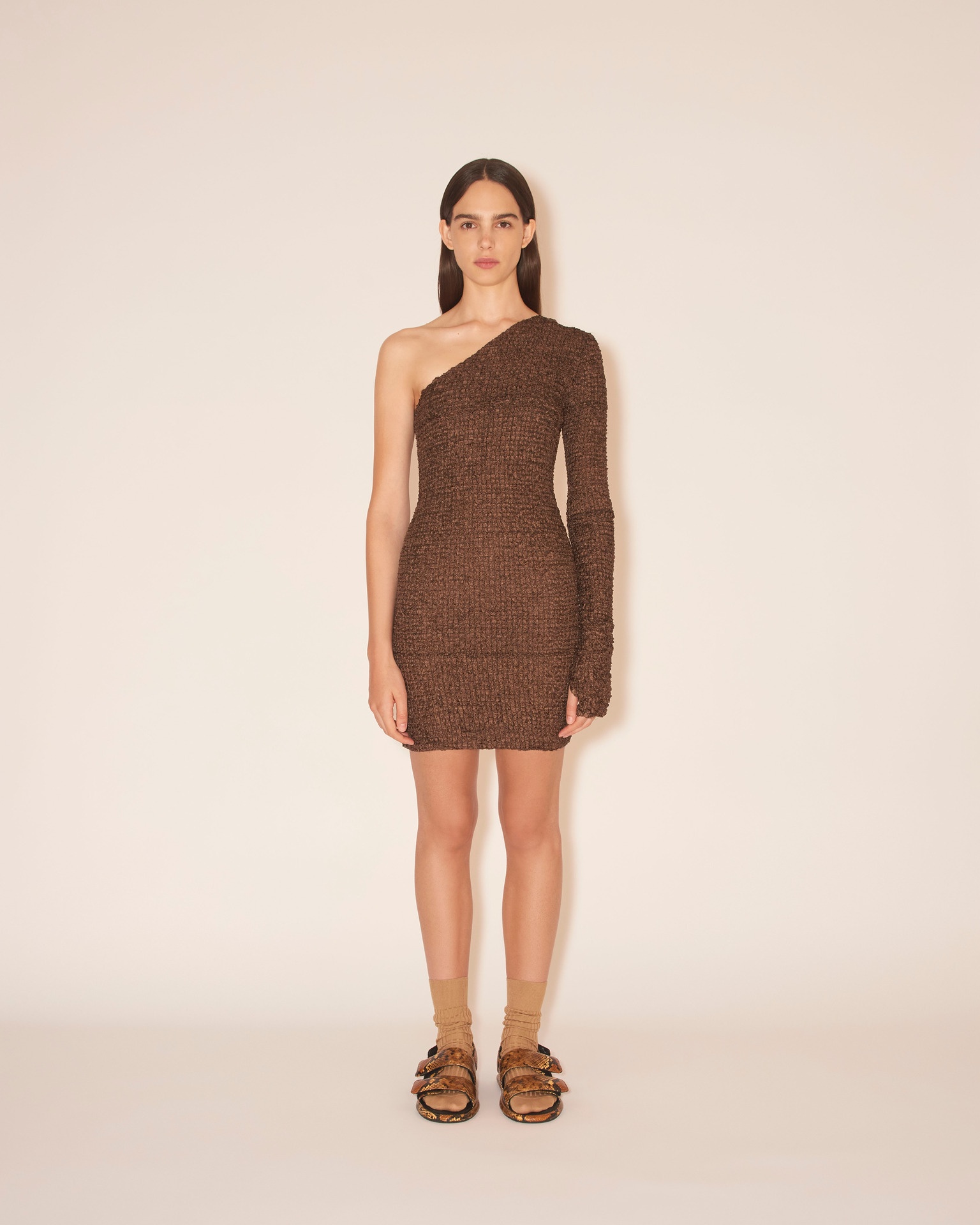 MITRA - One shoulder dress - Brown - 2