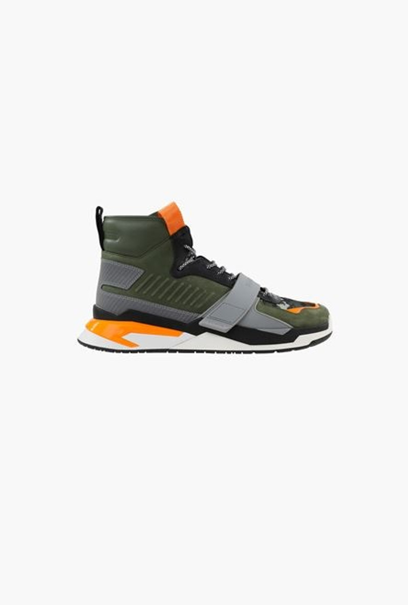 Khaki and orange leather B-Ball sneakers 1