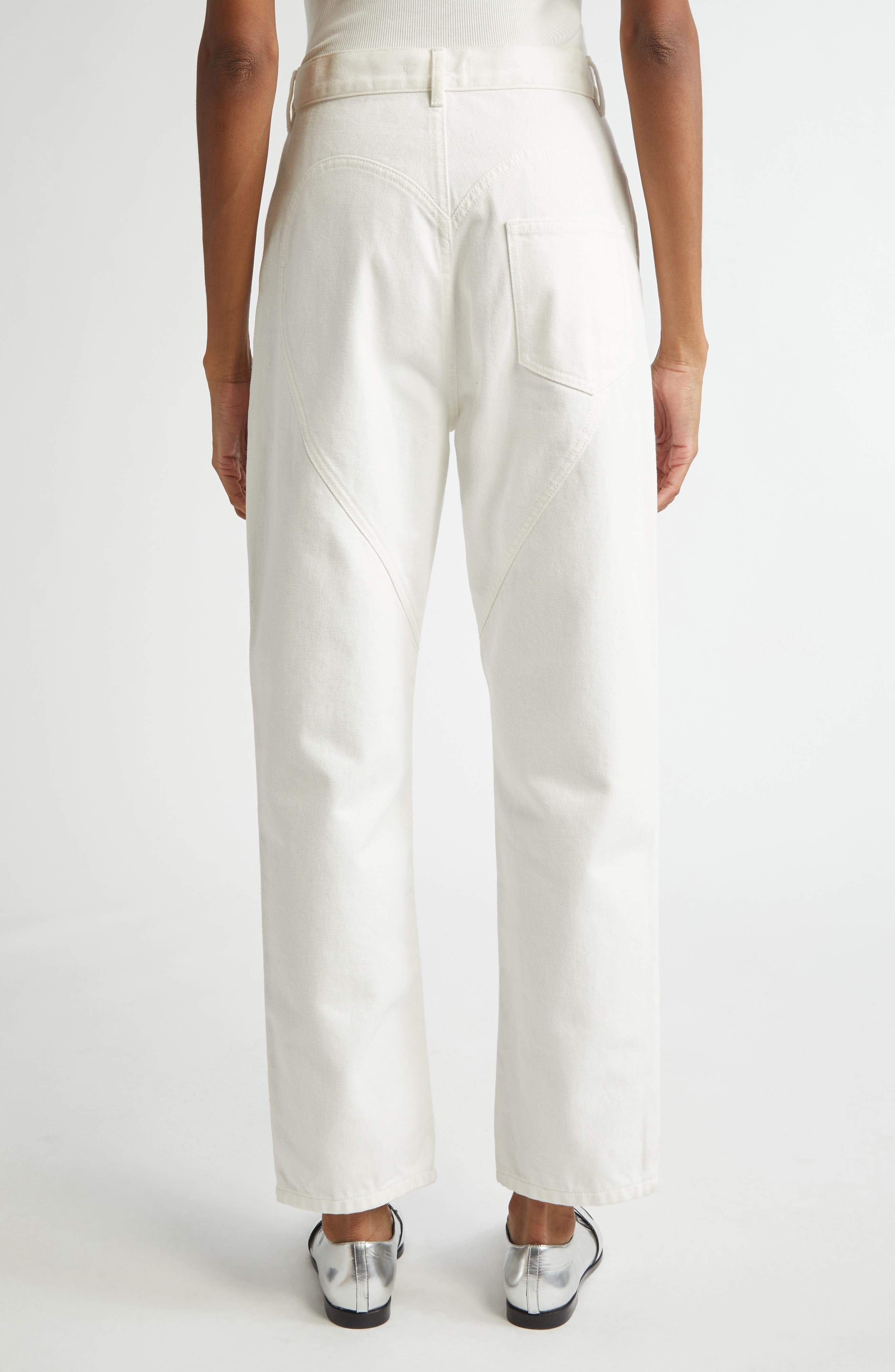 Area Crystal Slit Straight Leg Jeans in White at Nordstrom - 3