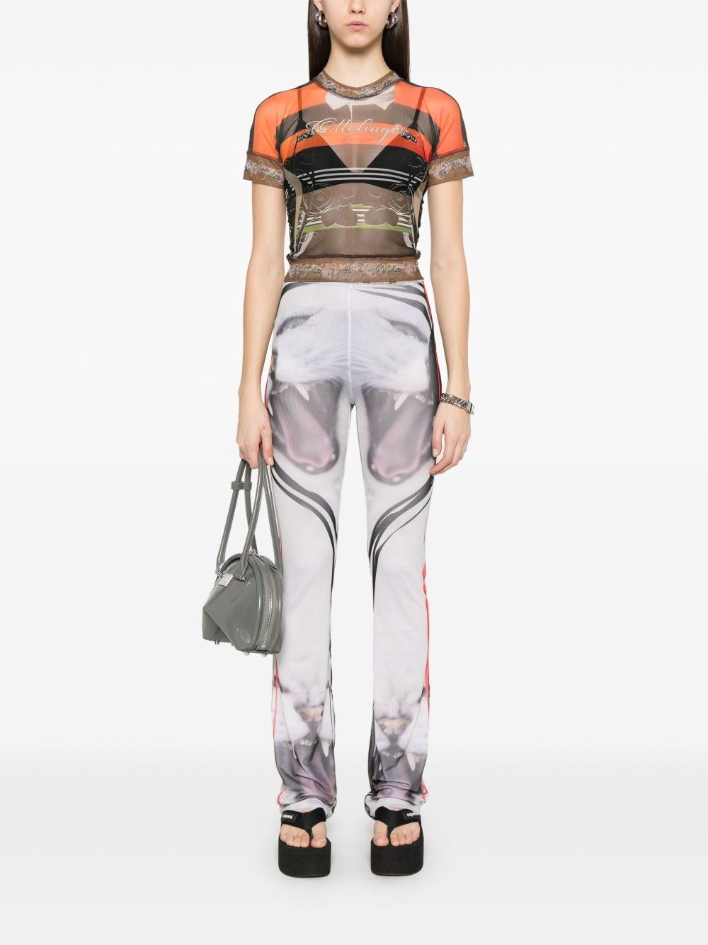 cat-print mesh trousers - 2
