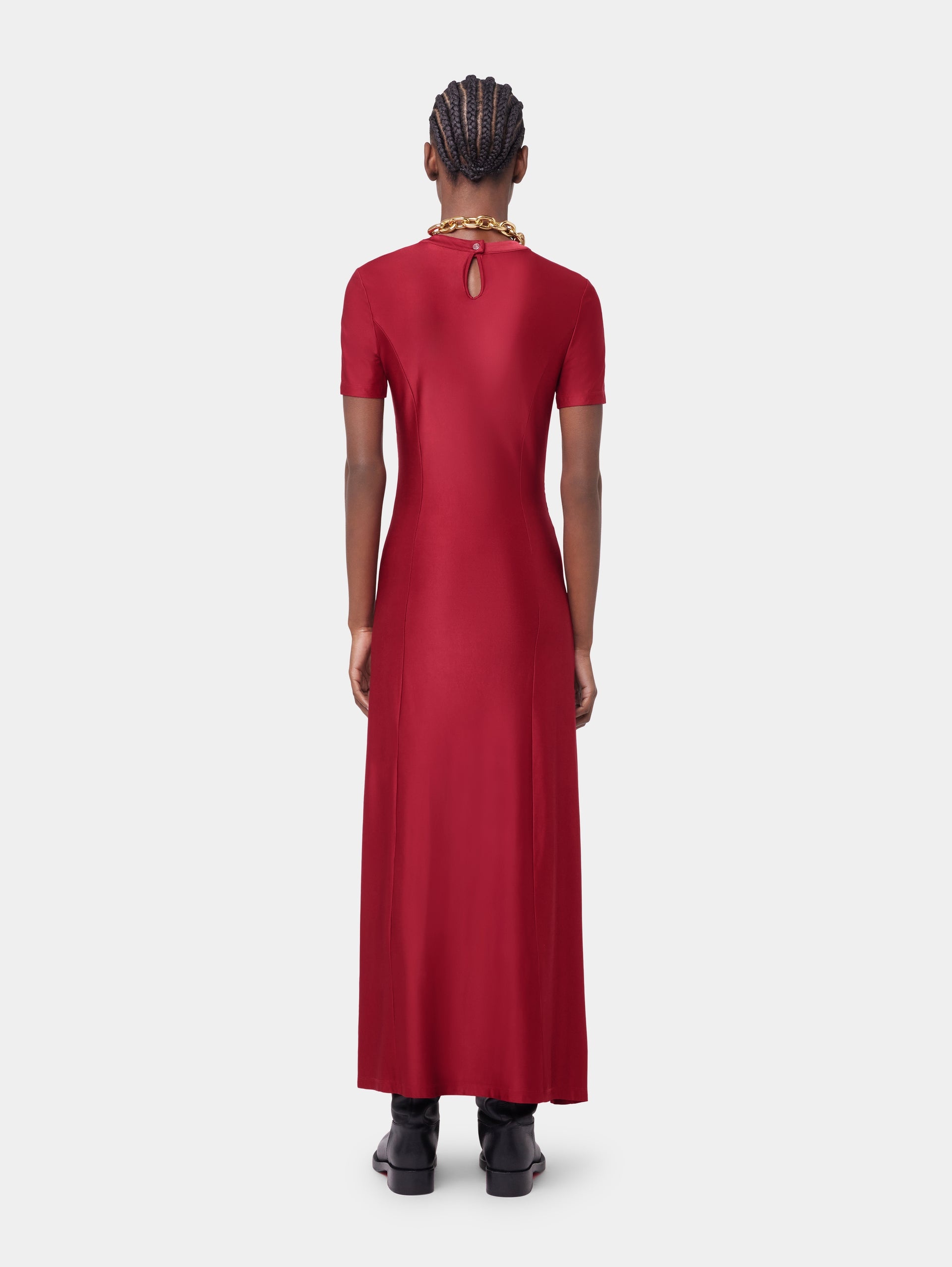 RED LONG DRAPED DRESS IN JERSEY - 5