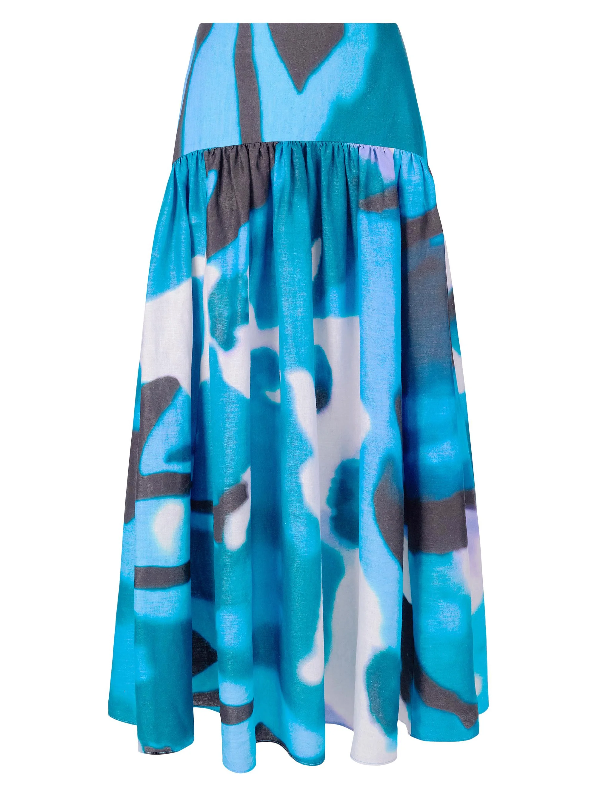 Women's Procida Printed Linen Maxi Skirt - Blue Haze - 1