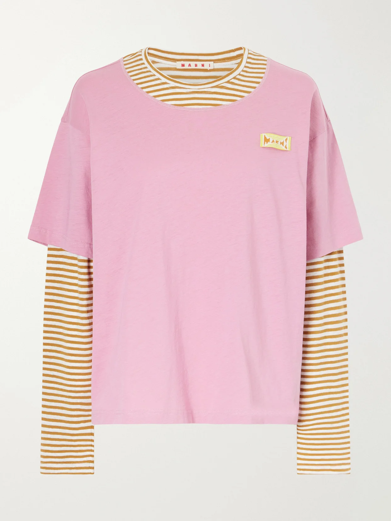 Appliquéd Striped Linen And Cotton-blend T-shirt - 1