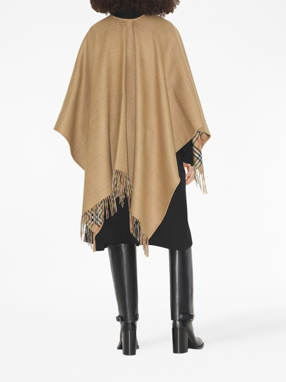 check-pattern reversible wool cape - 4