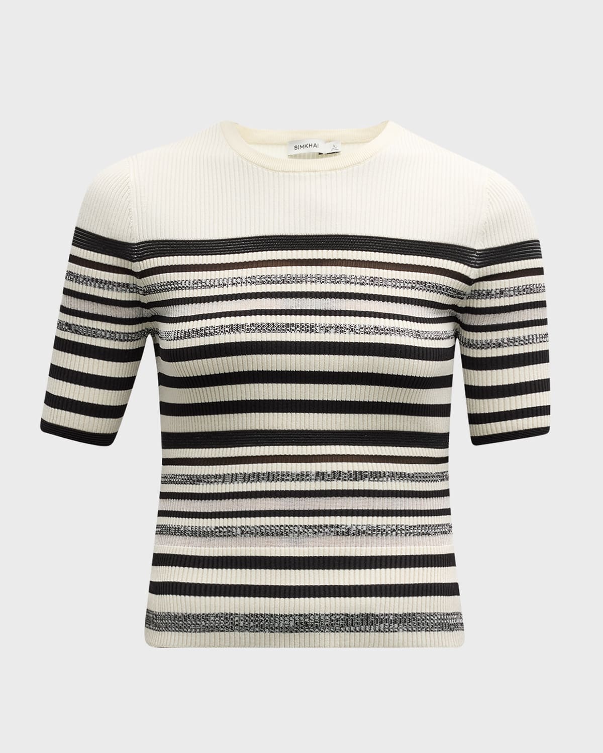 Elena Ribbed Metallic Stripe Short-Sleeve Top - 1