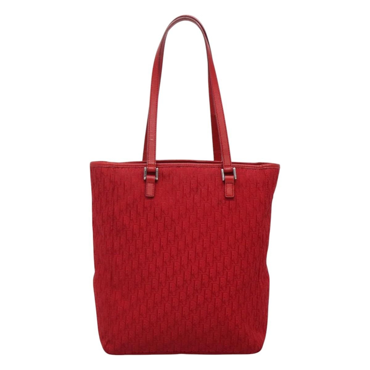 DIOR Trotter Canvas Hand Bag Red Silver - 2