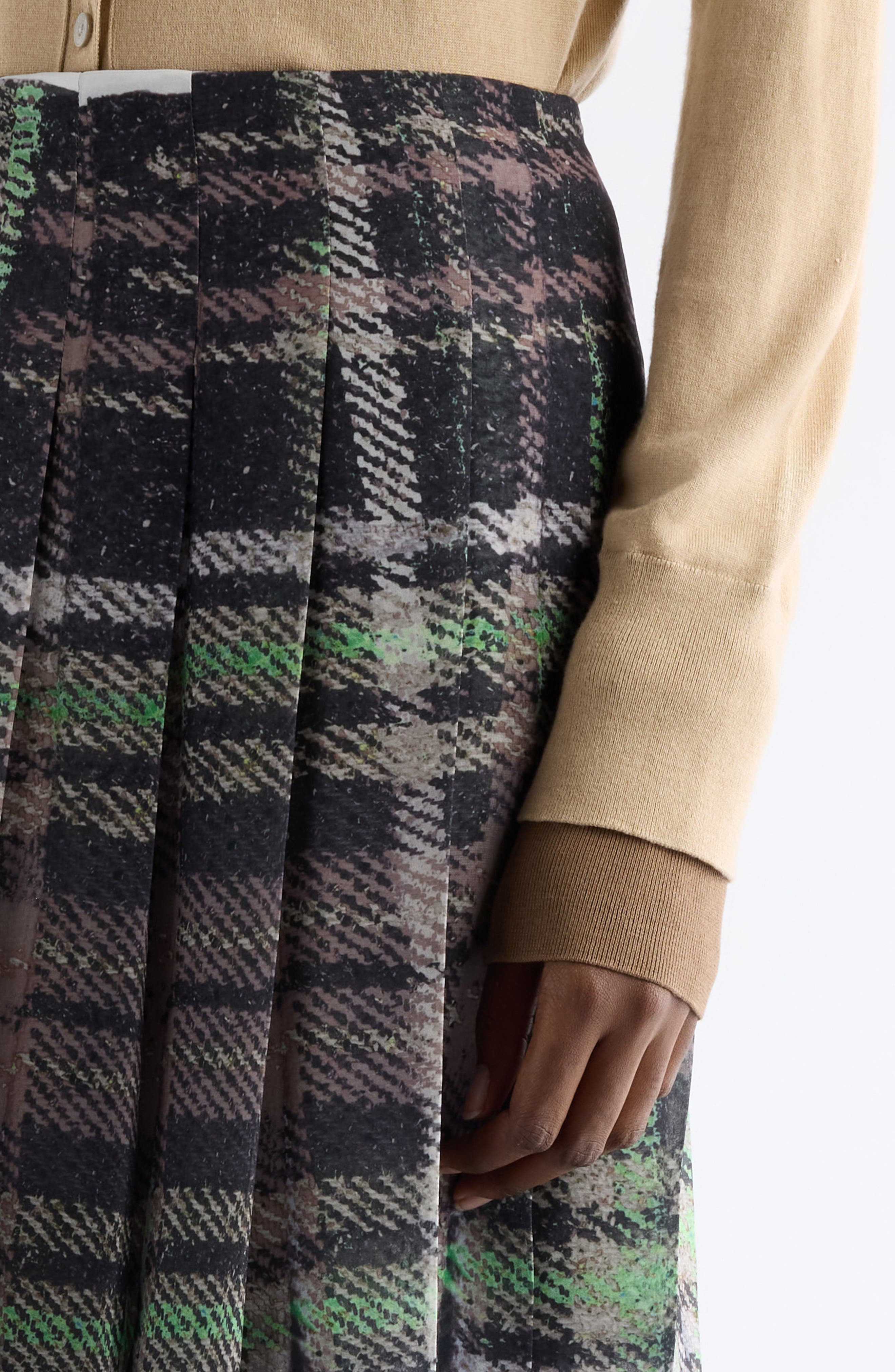 Acne Studios Ilona Plaid Print Pleated Skirt in Green/Grey at Nordstrom - 5