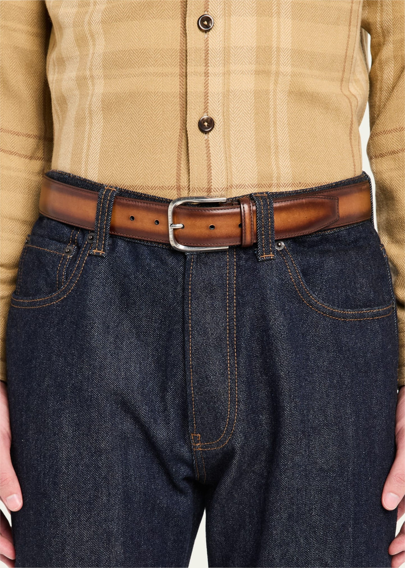 Berluti Men's C0085 Curve Leather Belt outlook